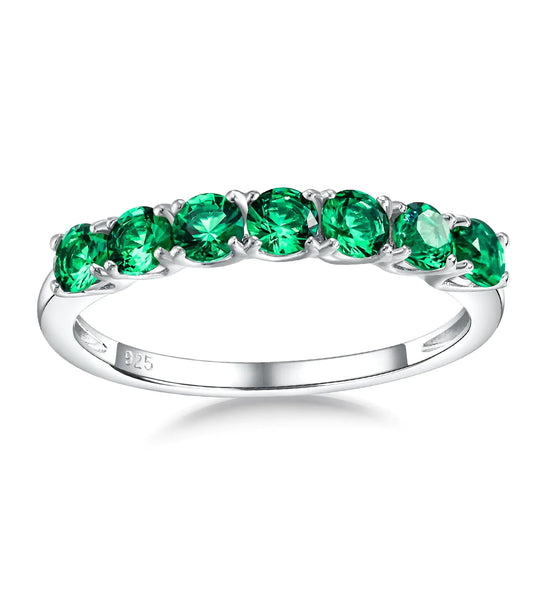 AGRULE Emerald Ring 7 Stones Eternity Wedding Bands for Women 925 Sterling Silver May Birthstone Ring Green Stone Engagement Rings Size 8
