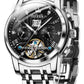 OLEVS Automatic Watches for Men Diamond Skeleton Mechanical Tourbillon Silver Black Self Winding Luxury Dress Wrist Watches Calendar Luminous Waterproof