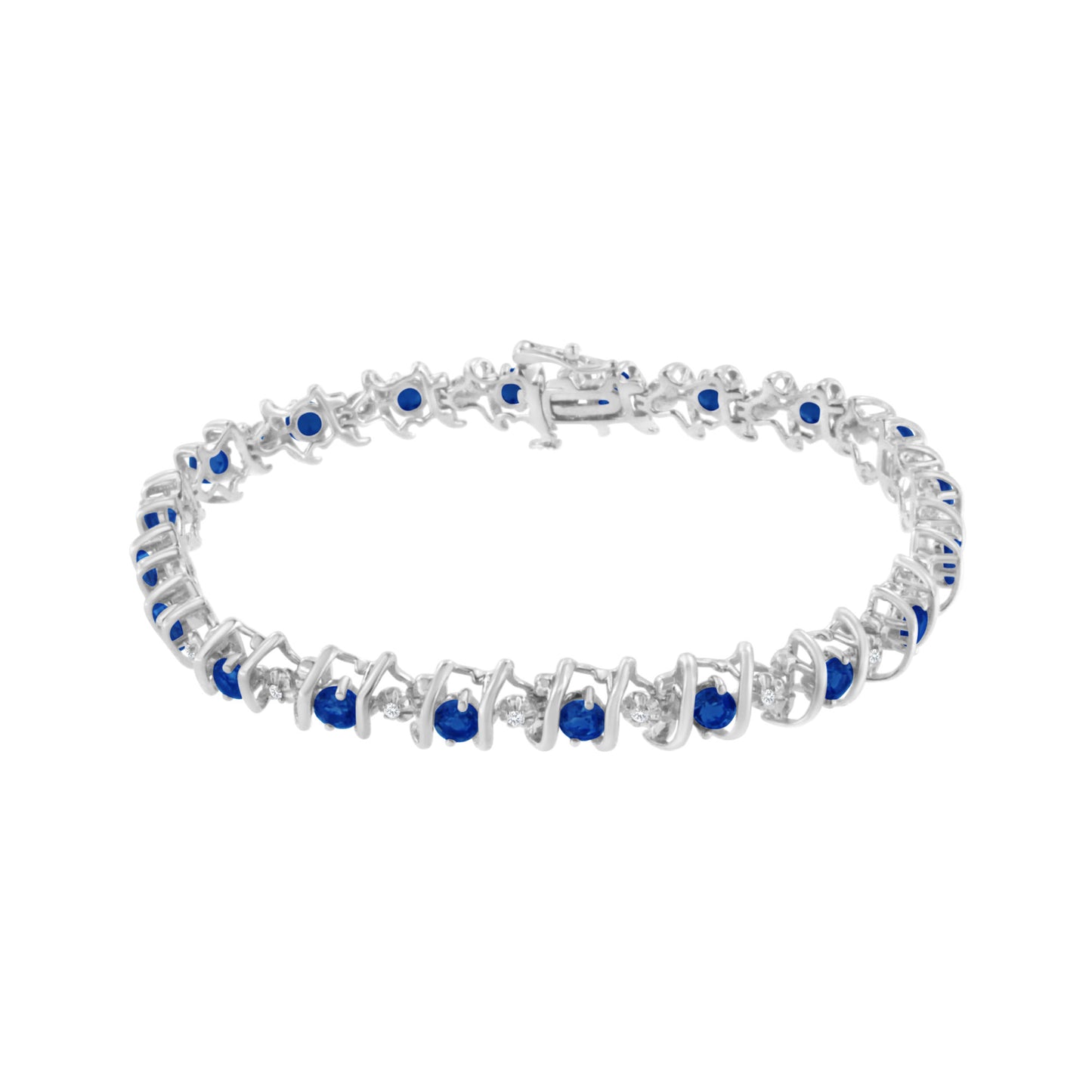 .925 Sterling Silver Lab-Grown Birthstone and 1/6 Cttw Round Diamond Tennis Bracelet (H-I Color, I1-I2 Clarity)