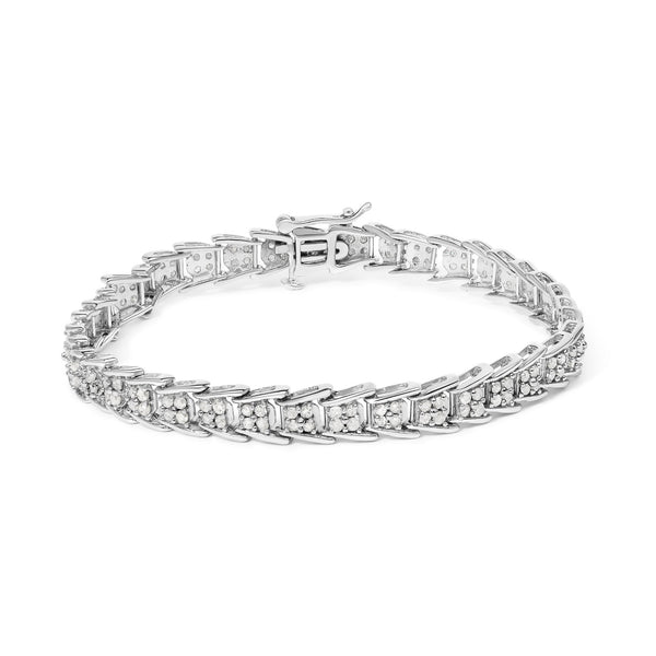 .925 Sterling Silver 2.0 Cttw Diamond Fan-Shaped Fancy Chevron Link Tennis Bracelet (I-J Color, I3 Clarity) - 7
