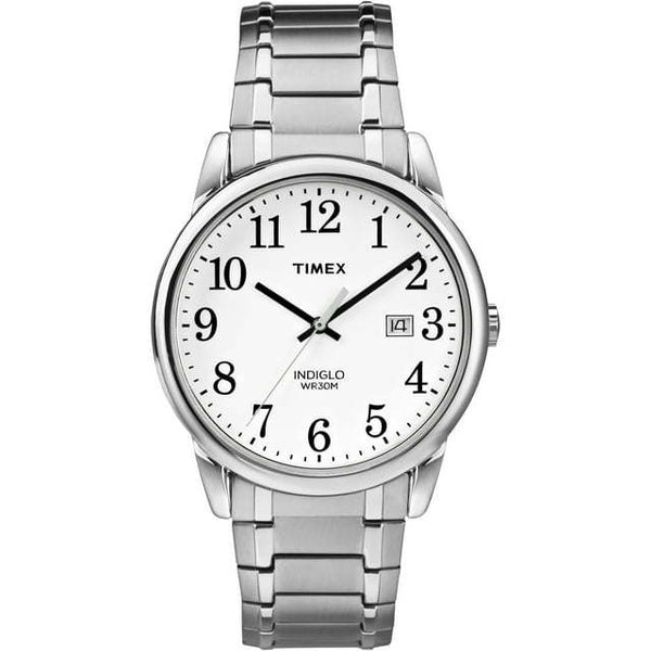 Timex Men's Easy Reader Date Silver/White 38mm Casual Watch, Tapered Expansion Band