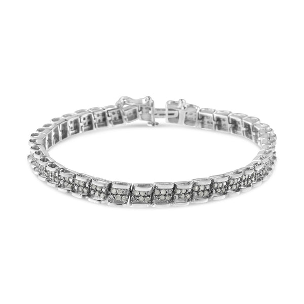 .925 Sterling Silver 2.0 Cttw Diamond 7 Round Miracle Plate Link Bracelet (I-J Color, I2-I3 Clarity)