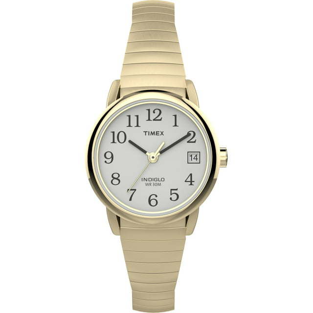 Timex Women's Easy Reader Date Gold/White 25mm Casual Watch, Tapered Expansion Band