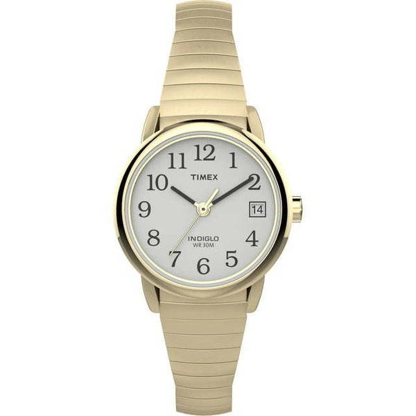 Timex Women's Easy Reader Date Gold/White 25mm Casual Watch, Tapered Expansion Band