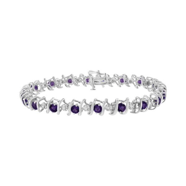 .925 Sterling Silver Lab-Grown Birthstone and 1/6 Cttw Round Diamond Tennis Bracelet (H-I Color, I1-I2 Clarity)