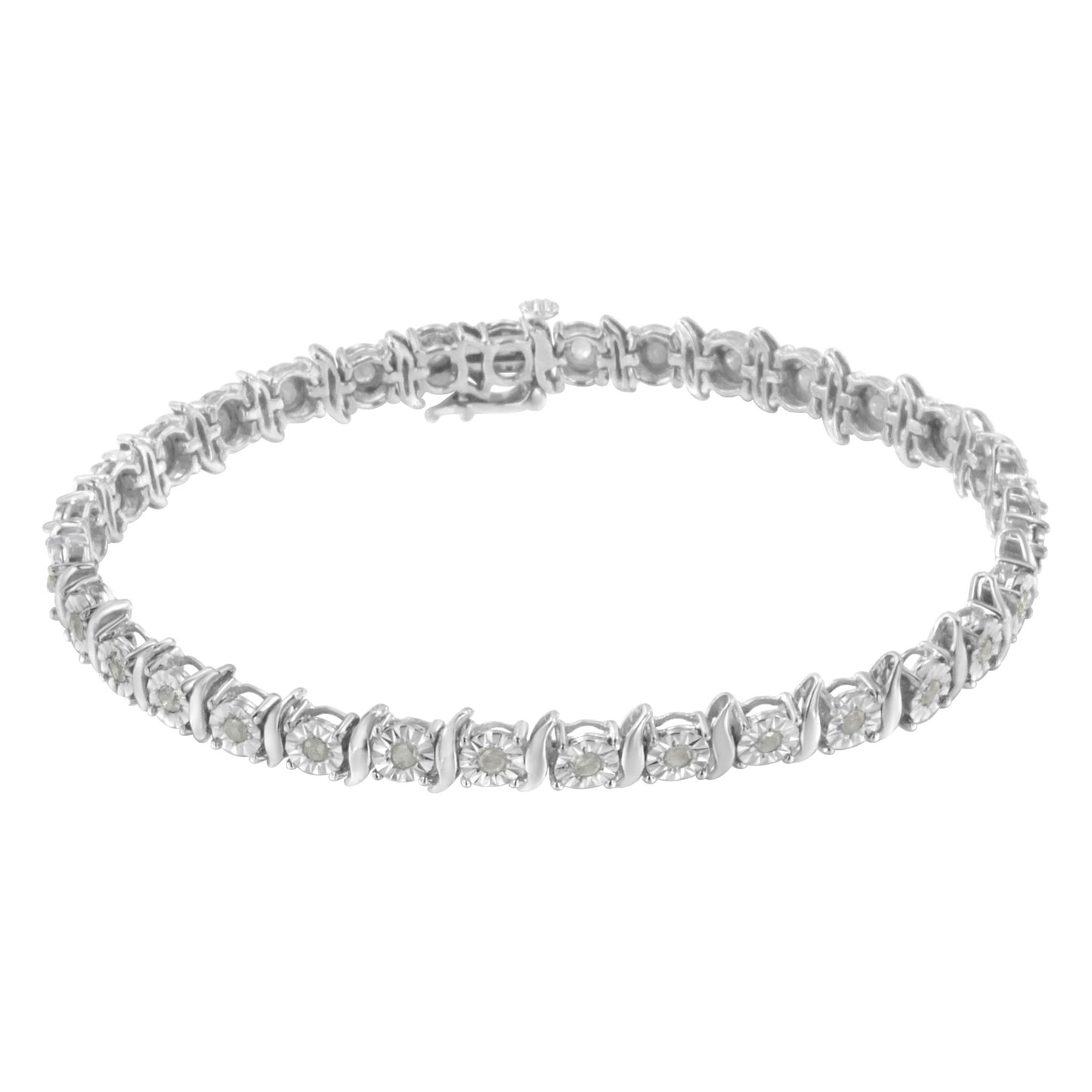 .925 Sterling Silver 1.0 Cttw Diamond S-Curve Link Miracle-Set Tennis Bracelet (I-J Color, I3 Clarity)