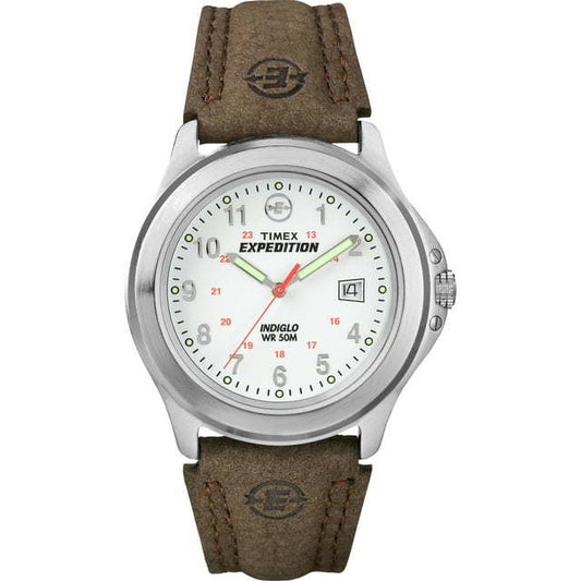 Timex Men's Expedition Metal Field Brown/White 40mm Outdoor Watch, Leather Strap