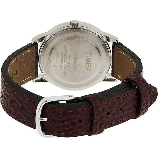 Timex Men's Easy Reader 35mm Day-Date Watch – Silver-Tone Case White Dial with Dark Brown Leather Strap