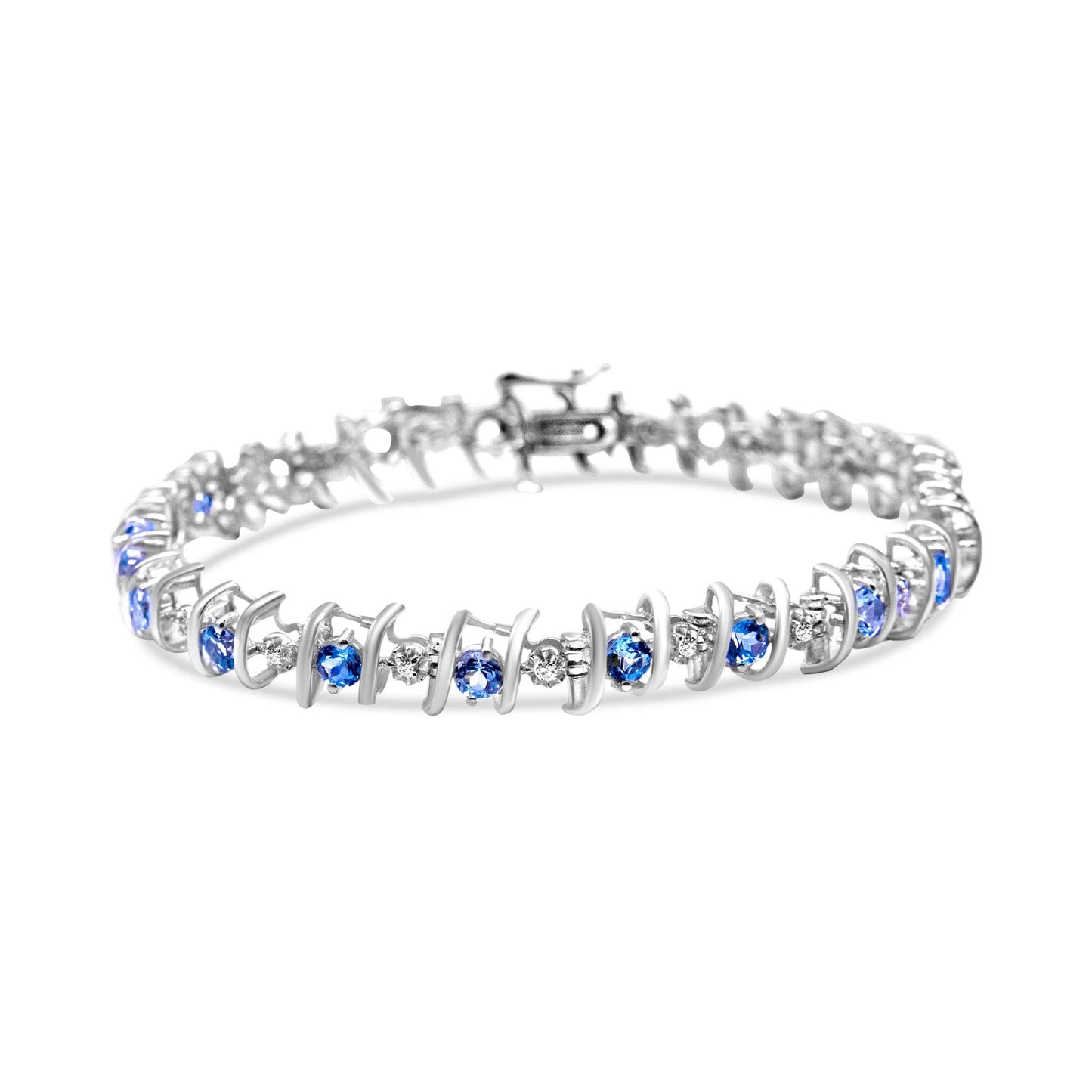 .925 Sterling Silver Lab-Grown Birthstone and 1/6 Cttw Round Diamond Tennis Bracelet (H-I Color, I1-I2 Clarity)