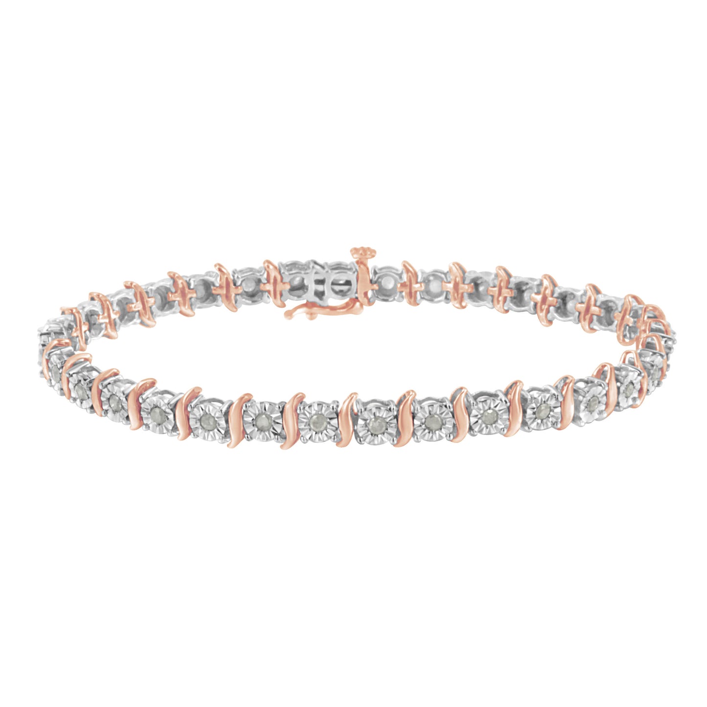 .925 Sterling Silver 1.0 Cttw Diamond S-Curve Link Miracle-Set Tennis Bracelet (I-J Color, I3 Clarity)