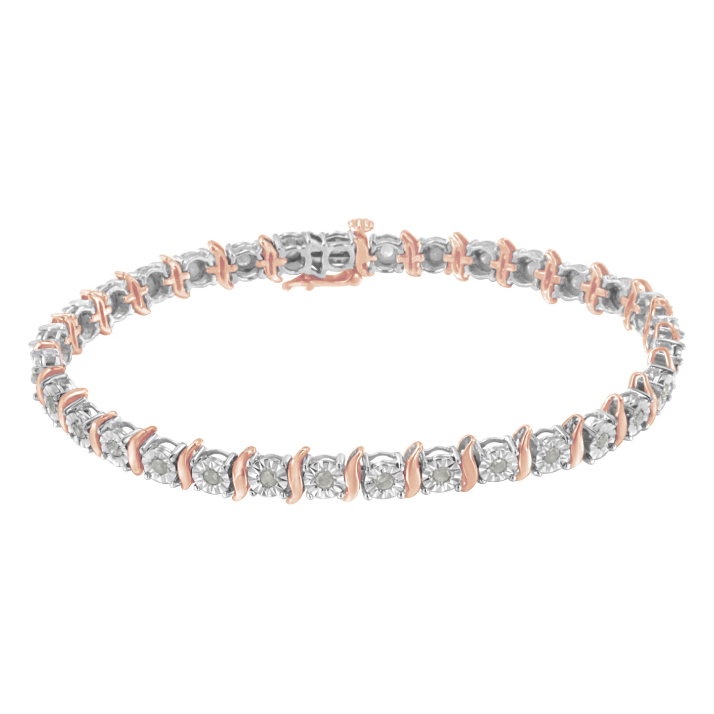 .925 Sterling Silver 1.0 Cttw Diamond S-Curve Link Miracle-Set Tennis Bracelet (I-J Color, I3 Clarity)