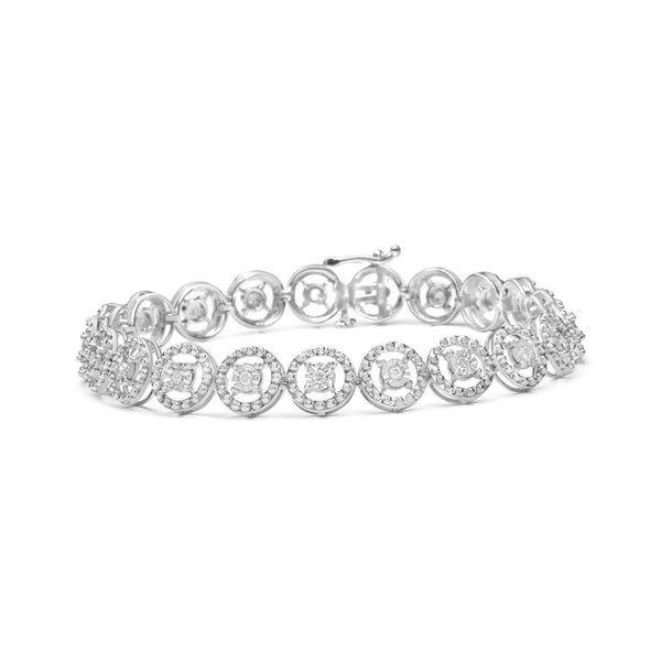 .925 Sterling Silver 1/2 Cttw Diamond Nested Circle Miracle Set Open Wheel 7.25 Fashion Link Bracelet (I-J Color, I3 Clarity)