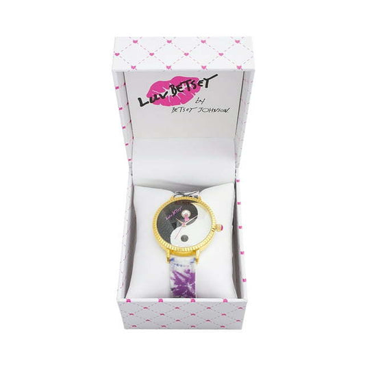 Luv Betsey Women's Black and White Glitter Sunray Dial with Goldtone Case and Purple Strap Watch