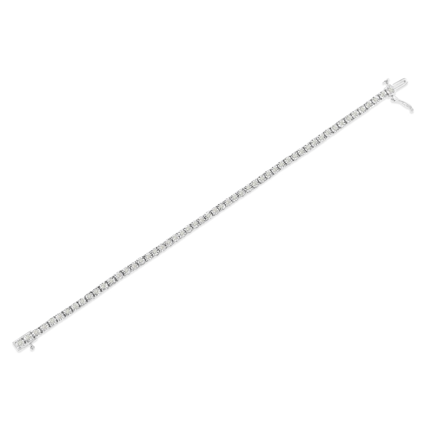 .925 Sterling Silver 1.0 Cttw Diamond Illusion-Set Miracle Plate Tennis Bracelet (I-J Color, I3 Clarity) - 7"