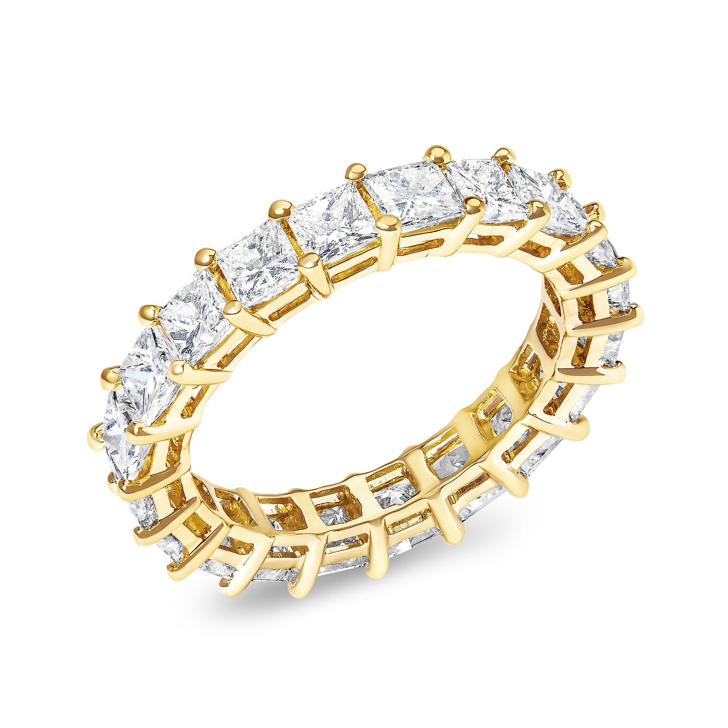 14K Yellow Gold 4.00 Cttw Shared Prong Set Princess Cut Diamond Eternity Band Ring (J-K Color, VS1-VS2 Clarity)