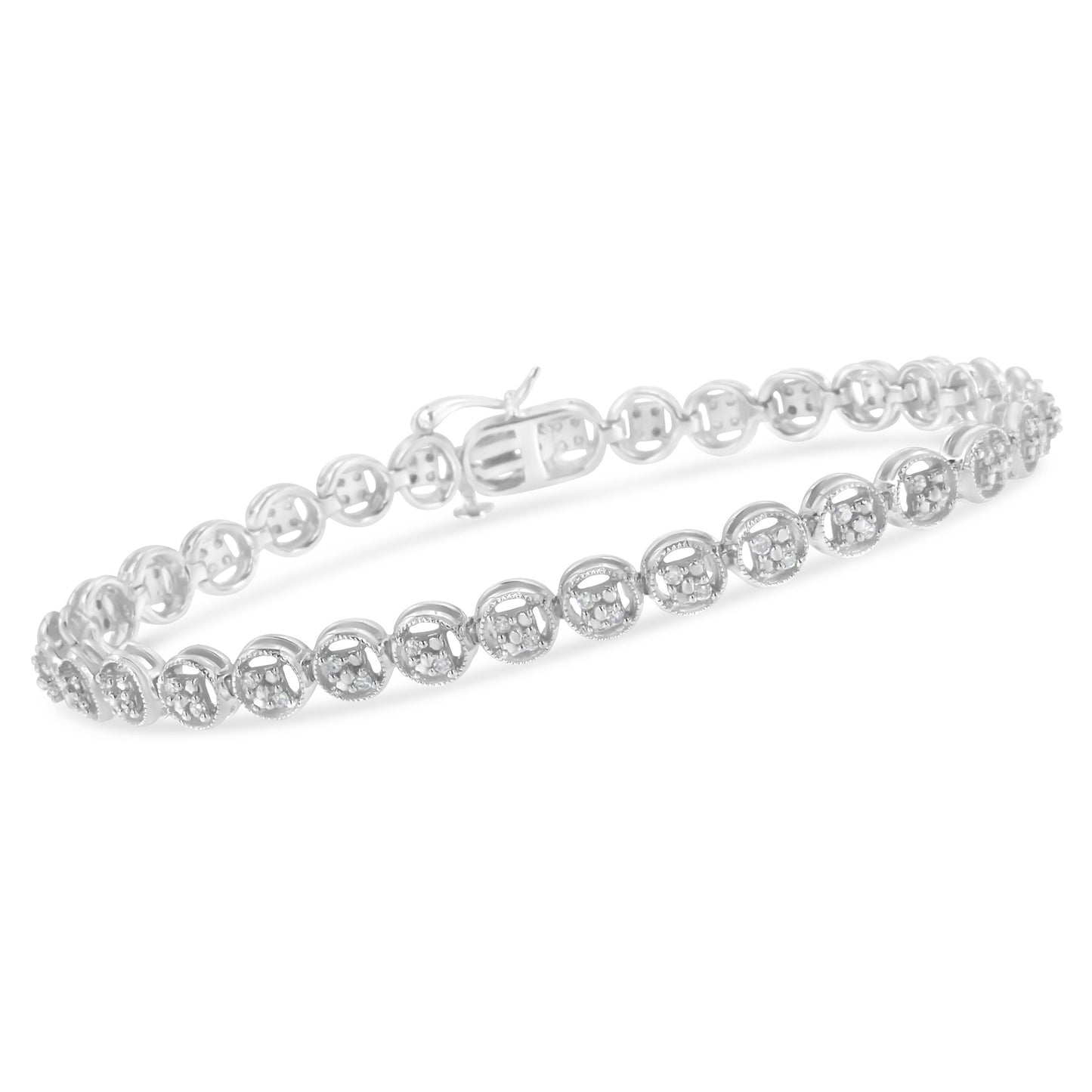 .925 Sterling Silver 1/4 Cttw Diamond 7" Open Circle Wheel Link Tennis Bracelet (I-J Color, I2-I3 Clarity)