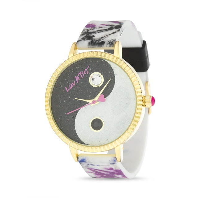 Luv Betsey Women's Black and White Glitter Sunray Dial with Goldtone Case and Purple Strap Watch