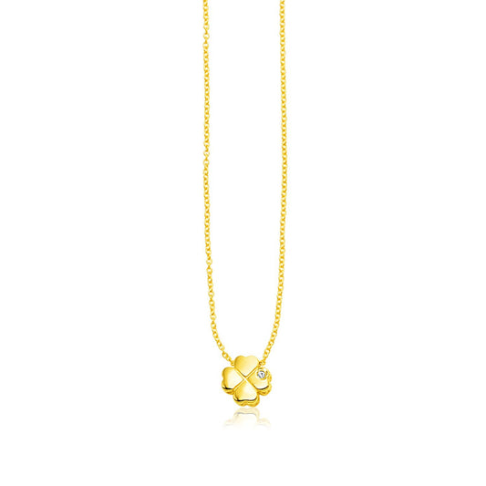 14k Yellow Gold Polished Four Leaf Clover Necklace with Diamond