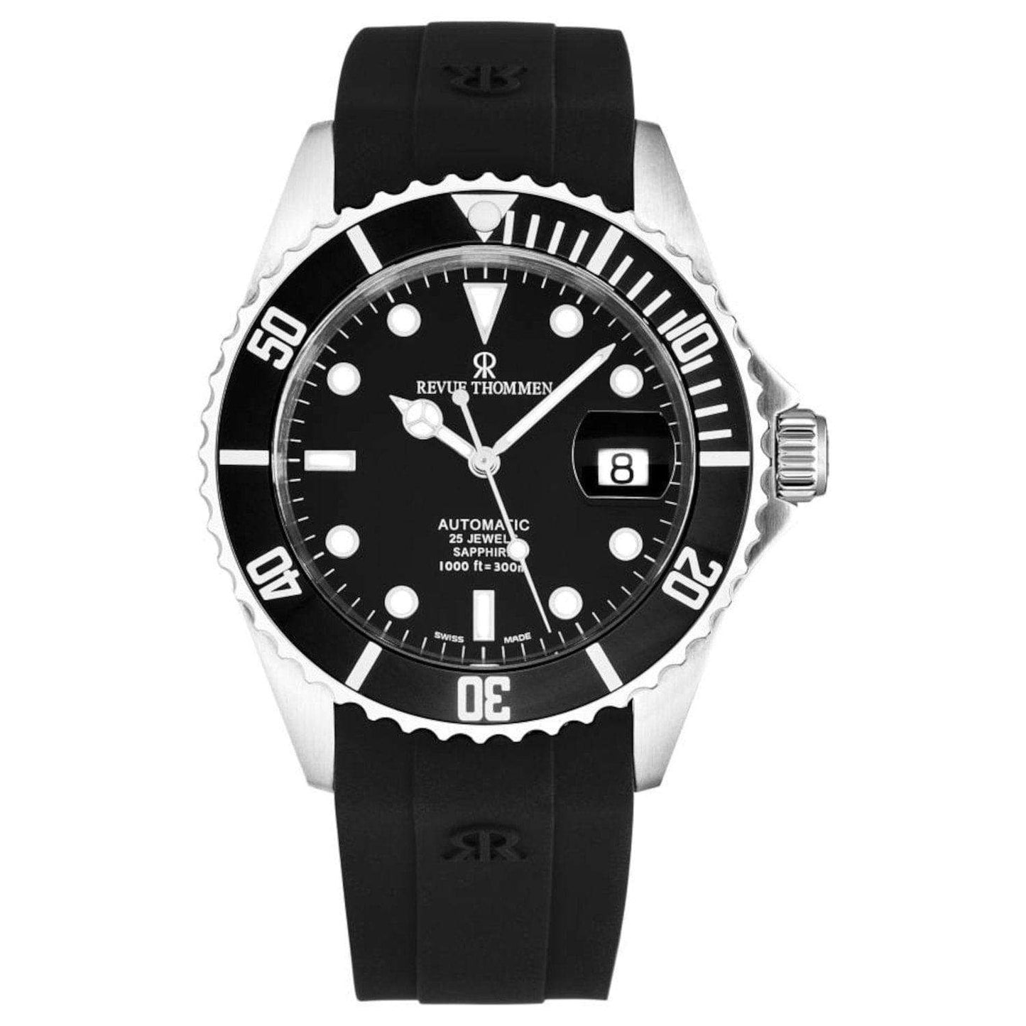 Revue Thommen 17571.2837 Men's 'Diver' Black Dial Rubber Strap Swiss Automatic Watch