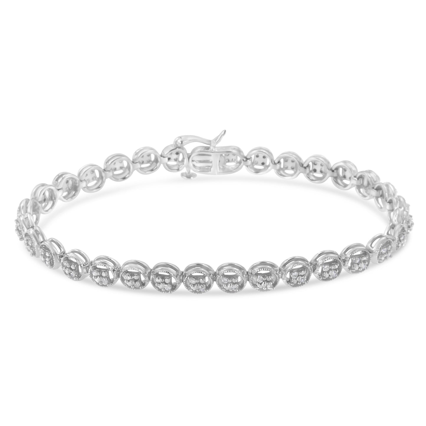 .925 Sterling Silver 1/4 Cttw Diamond 7" Open Circle Wheel Link Tennis Bracelet (I-J Color, I2-I3 Clarity)