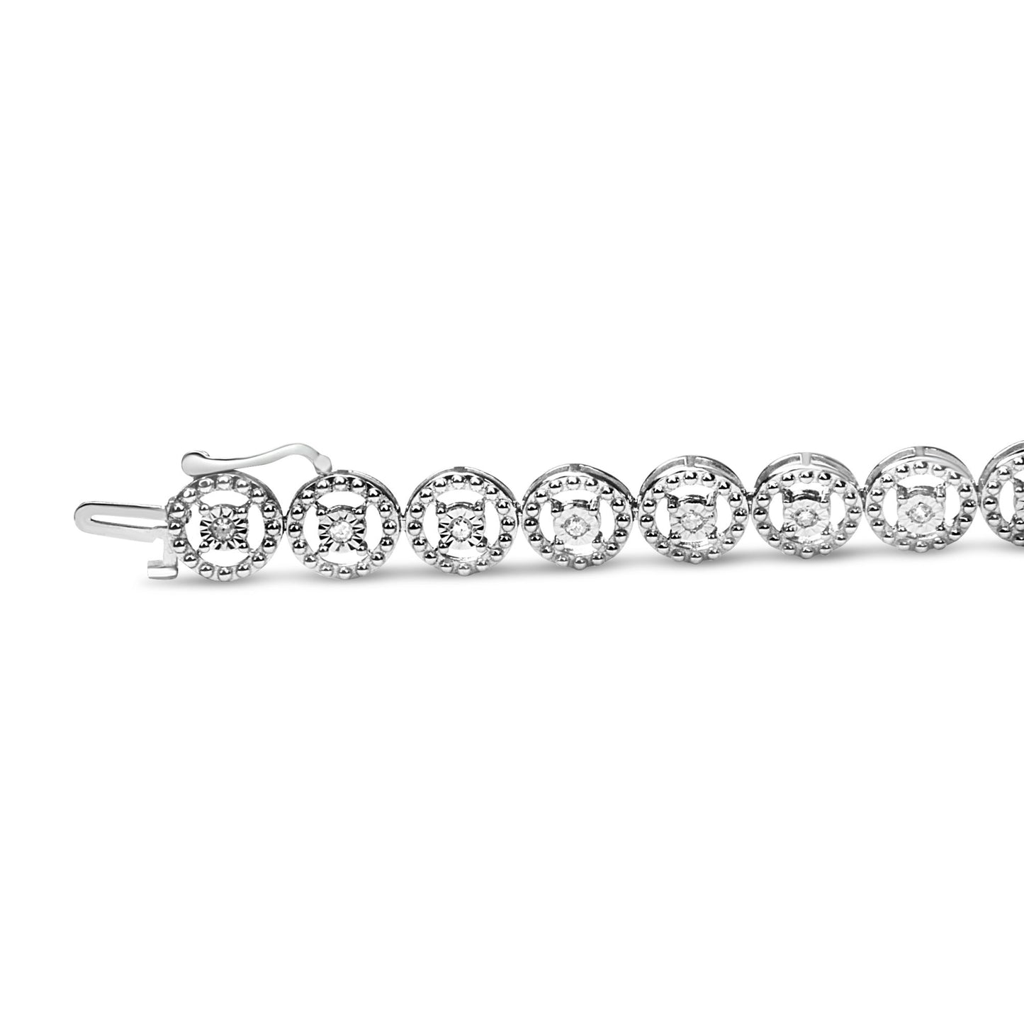 .925 Sterling Silver 1/2 Cttw Diamond Nested Circle Miracle Set Open Wheel 7.25" Fashion Link Bracelet (I-J Color, I3 Clarity)