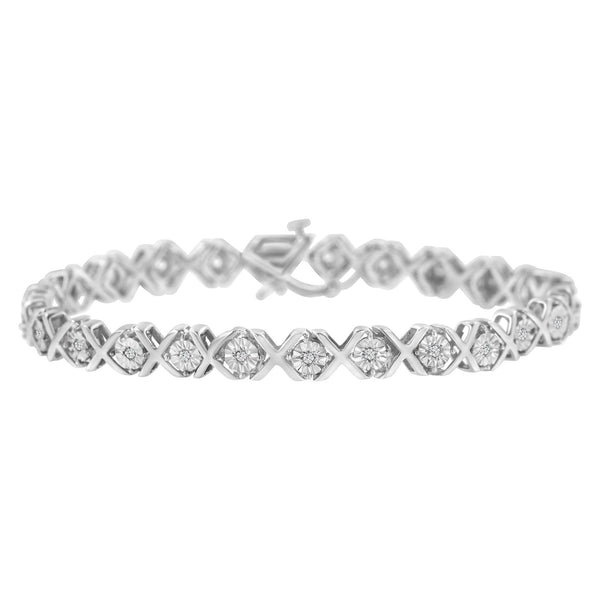 .925 Sterling Silver 1/4 Cttw Miracle-Set Round Cut Diamond X Link Bracelet (I-J Color, I3 Clarity) - Size 7.25