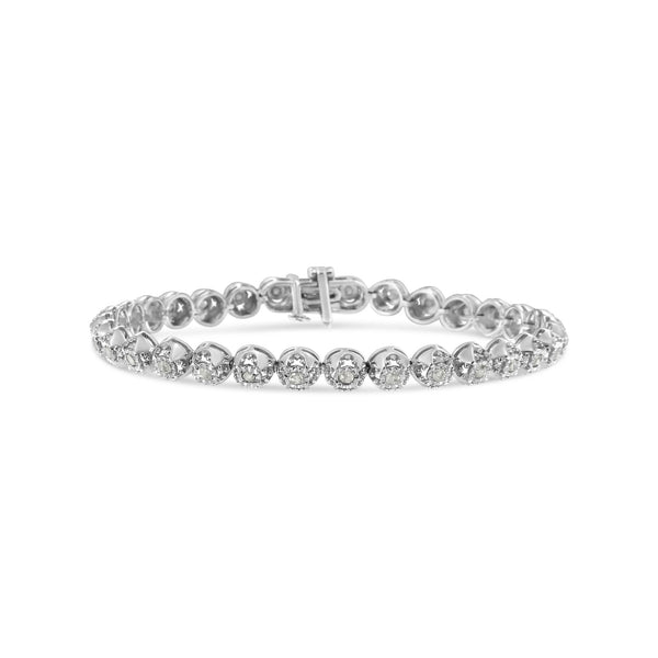 .925 Sterling Silver 1.0 Cttw Diamond Miracle-Plate Open Quatrefoil Flower Circle-Link 7 Tennis Bracelet (I-J color, I3 clarity)