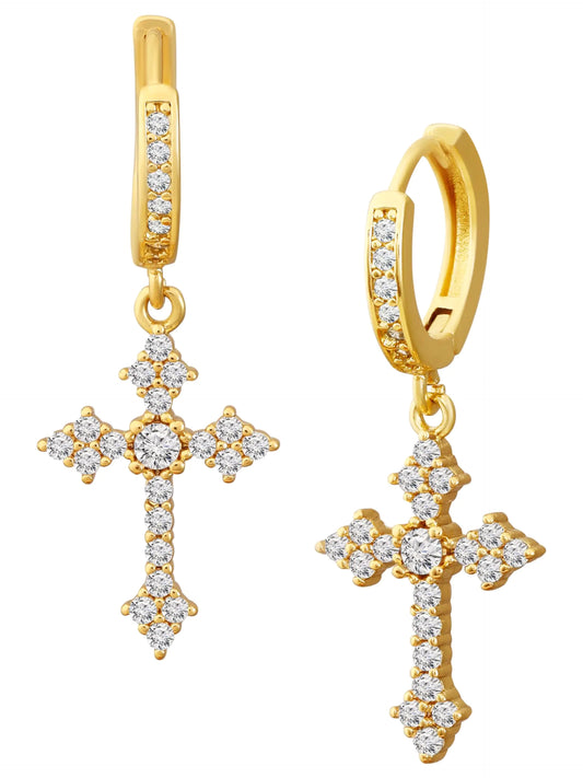 Sacina Gold-tone Rhinestone Cross Hoop Earrings Cross Earrings for Women Rhinestone Earrings Gothic Earrings Y2k Earrings Christmas Jewelry Gift for Women