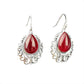 S925 Silver Jewelry Retro Water Drop Red Corundum Earrings Hollow Pattern Earrings Ear Hooks