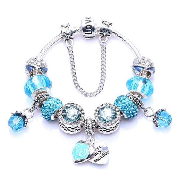 Silver Rhinestone Charm Bracelet New European Antique Handmade Charms Bracelet for Women Fashion Jewelry