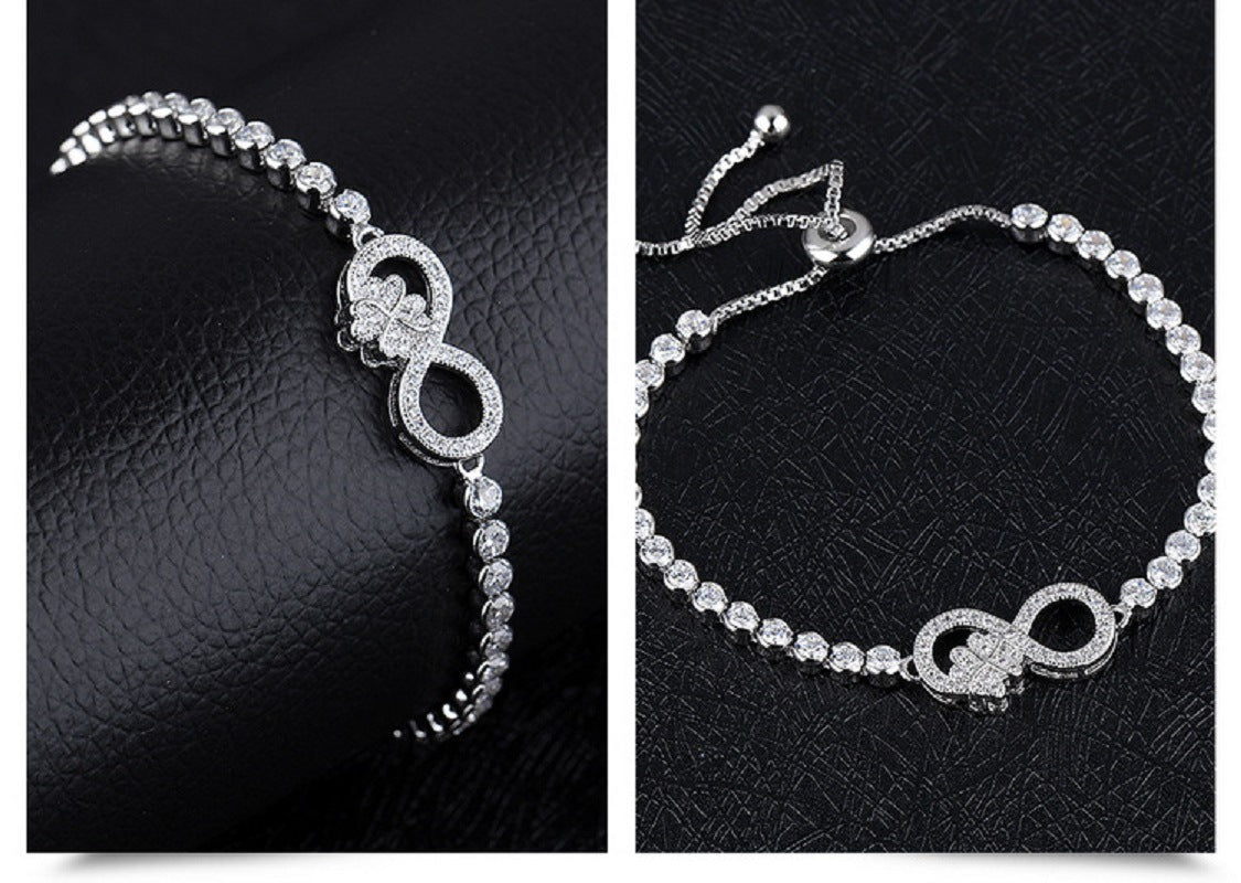 Infinity Bracelet Crystal Tennis Adjustable 925 Sterling Silver Women Bracelet Shinny Diamond Bracelet Elegant Gift for Wife Mom Girlfriends