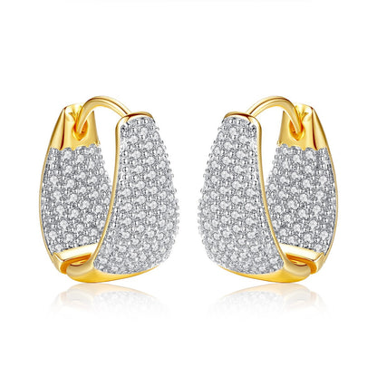 Women's Diamond Curved Earrings, Bling Elegant Luxurious Round Diamond Earrings, Statement Sparkling Earrings