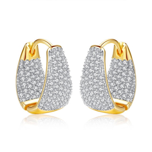 Women's Diamond Curved Earrings, Bling Elegant Luxurious Round Diamond Earrings, Statement Sparkling Earrings