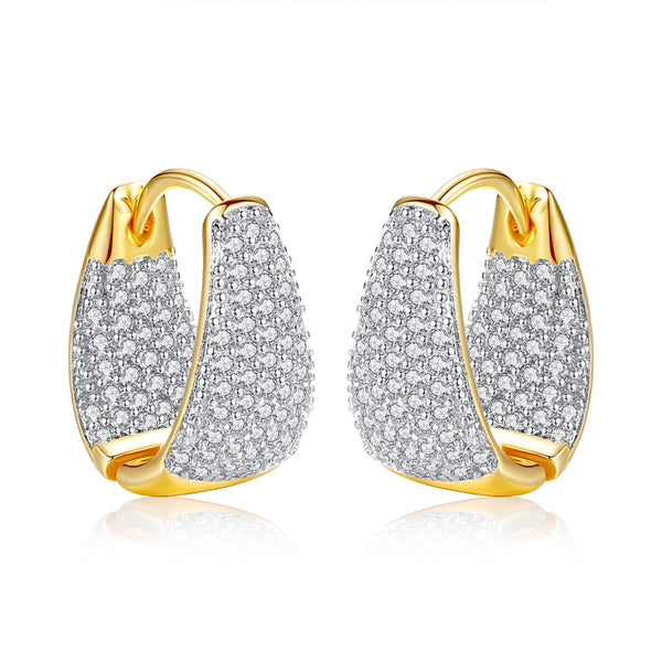 Women's Diamond Curved Earrings, Bling Elegant Luxurious Round Diamond Earrings, Statement Sparkling Earrings