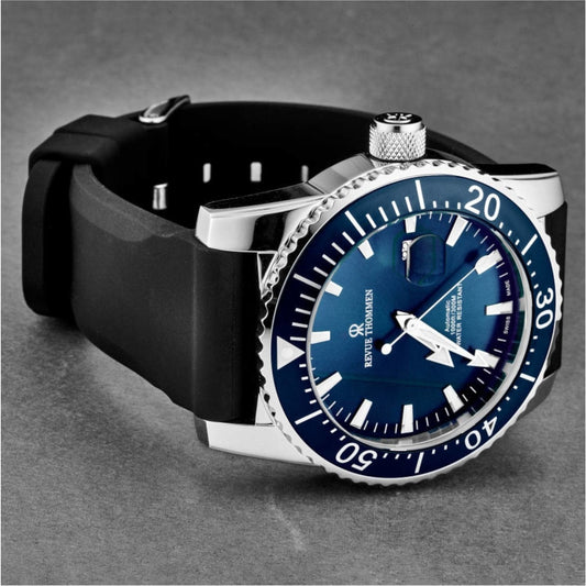 Revue Thommen 17030.2535 Men's 'Diver' Blue Dial Rubber Strap Swiss Automatic Watch