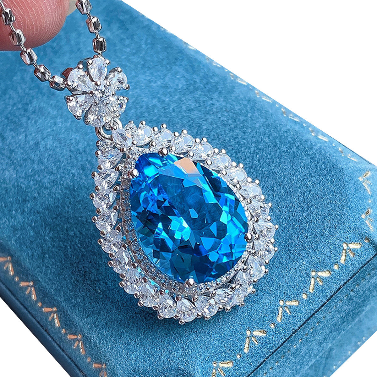 Sky Blue Simulated Aquamarine Pendant Necklace For Women