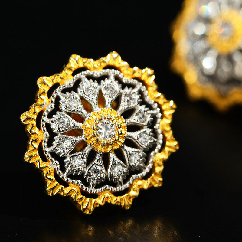 Vintage Style Courtly Floral Design Stud Earrings