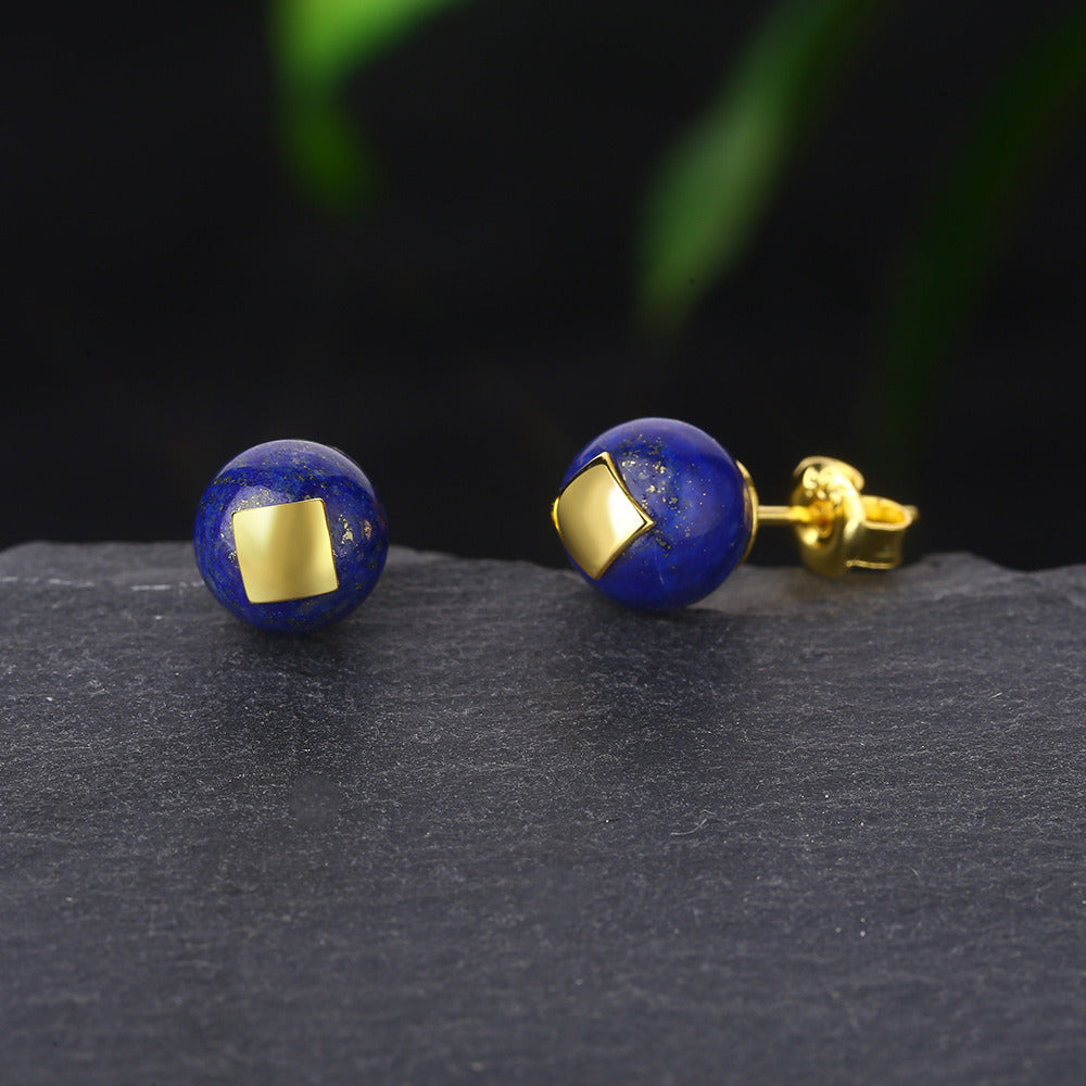 S925 Silver Earrings creative Earrings inlaid With Natural Lapis Lazuli ear Studs