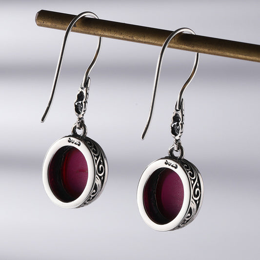 Vintage Red Corundum S925 Silver Earrings Elegant And Fashionable Earrings Silver Jewelry