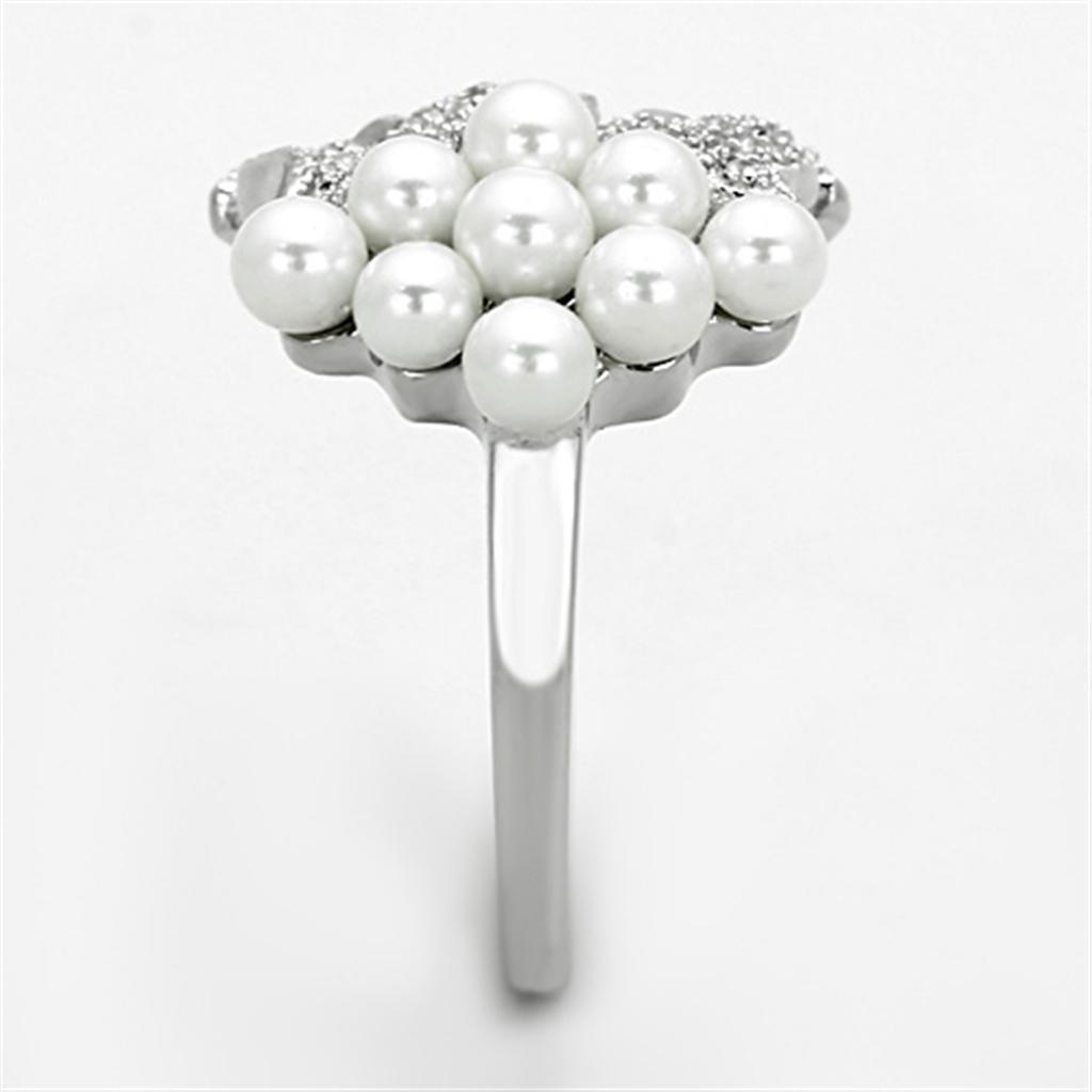 TS167 - Rhodium 925 Sterling Silver Ring with Synthetic Pearl in White