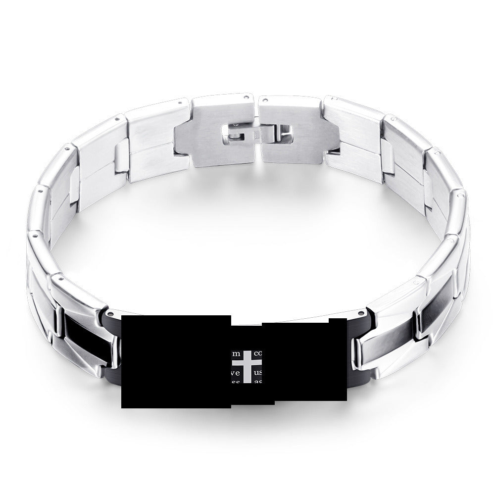 Simple Bracelet Geometric Cross Black and White Stainless Steel Watch Chain