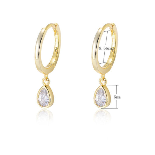 Womens Teardrop Zircon Earrings Classic Vintage C-shaped Earring Clasp Matched with Evening Dress, Casual Wear, Daily Wear