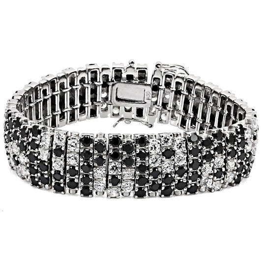 LOS476 - Rhodium 925 Sterling Silver Bracelet with AAA Grade CZ in Black Diamond