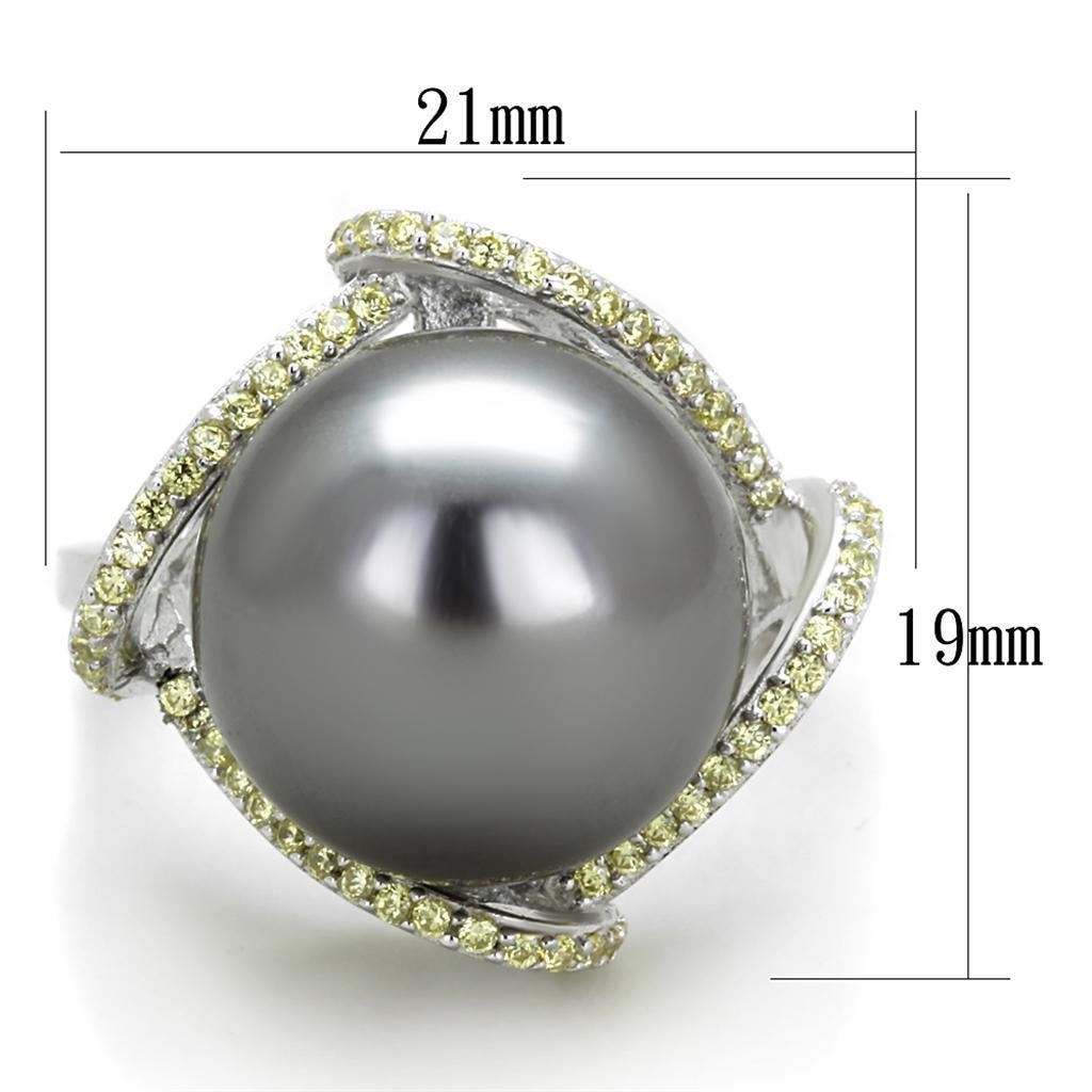 TS318 - Rhodium 925 Sterling Silver Ring with Synthetic Pearl in Gray