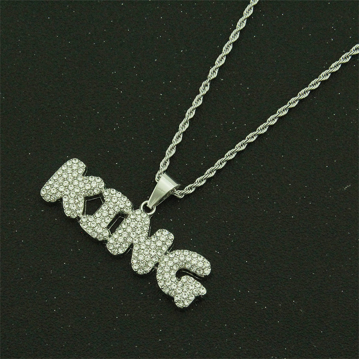 Hip Hop Men's Diamond Alphabet King Pendant Necklace Rock Iced Out Shiny Necklace for Men and Women