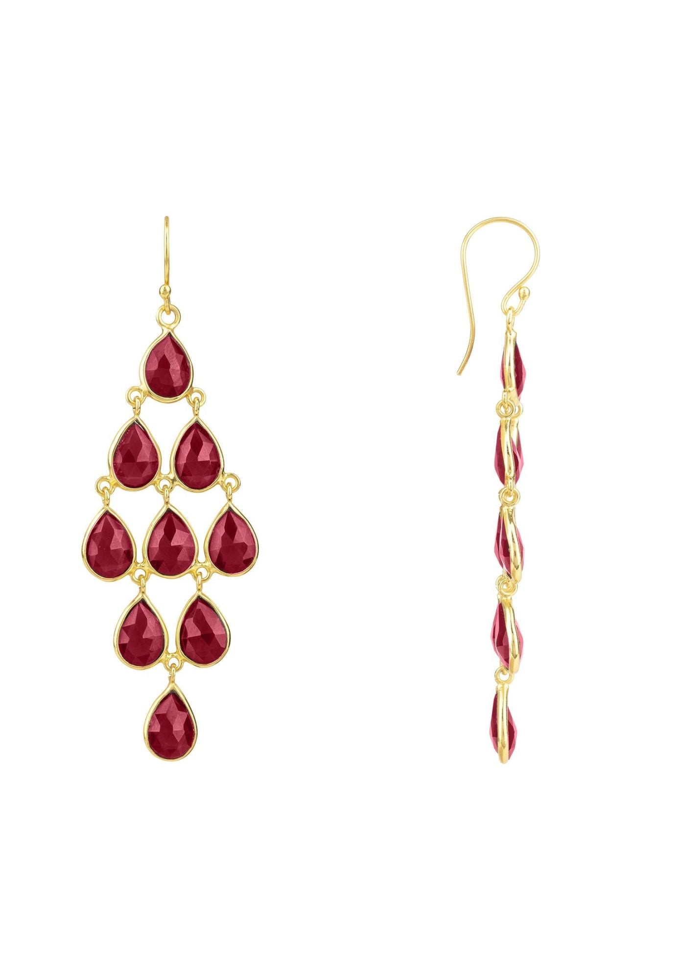 Erviola Gemstone Cascade Earrings Gold Garnet