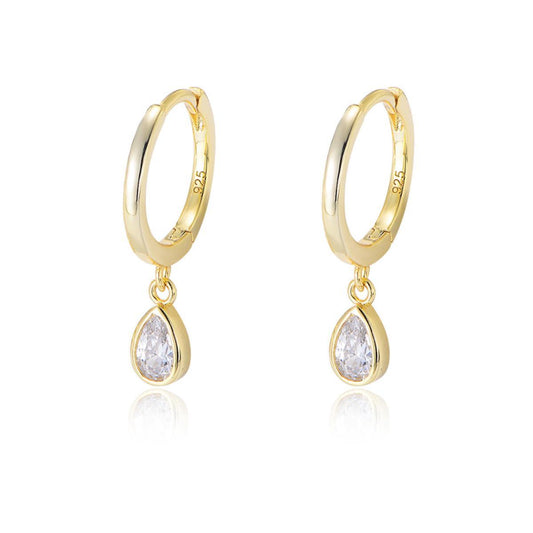 Womens Teardrop Zircon Earrings Classic Vintage C-shaped Earring Clasp Matched with Evening Dress, Casual Wear, Daily Wear