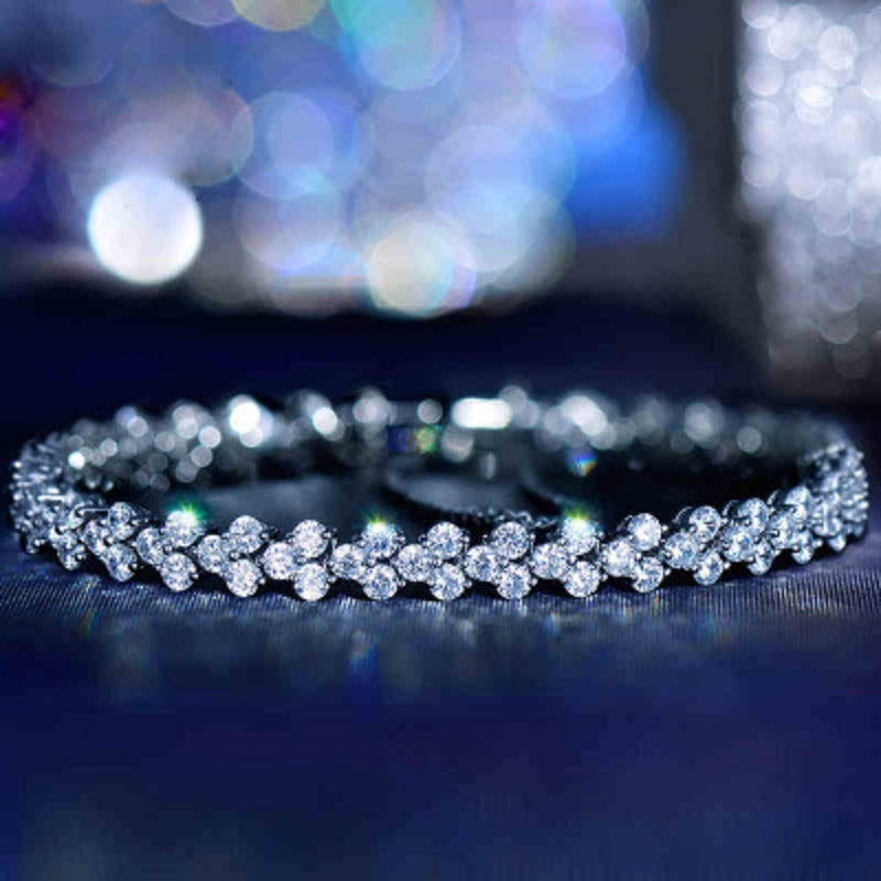 Crystal Zircon Roman Style Bracelets White Silver Plated CZ Classic Tennis Bracelet for Women