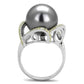 TS318 - Rhodium 925 Sterling Silver Ring with Synthetic Pearl in Gray