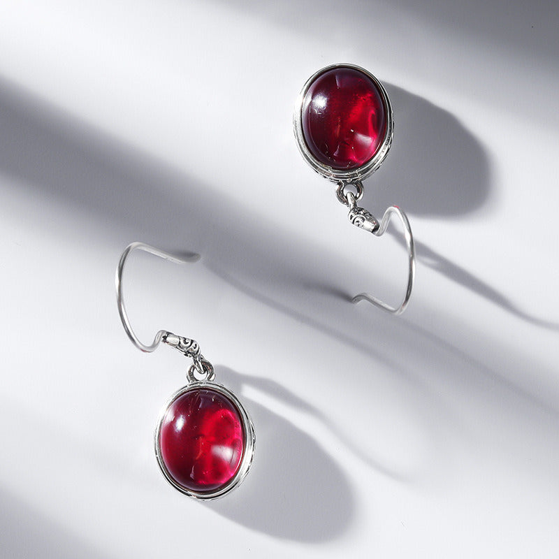 Vintage Red Corundum S925 Silver Earrings Elegant And Fashionable Earrings Silver Jewelry